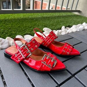 Red Women's Shoes with Buckle Detailing